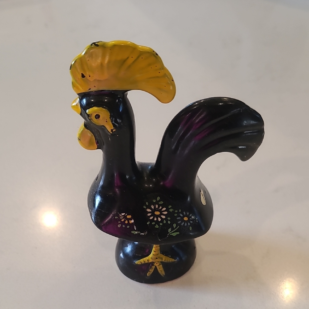 Decorative Black and Yellow Rooster Figurine
